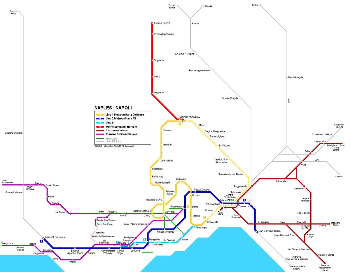 Карта Неаполя, Італія метро